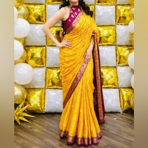 Saree+ halter neck blouse